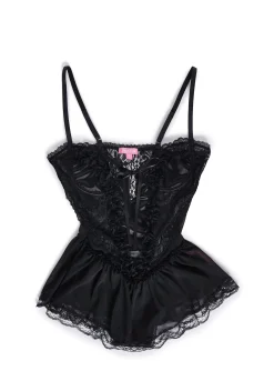 Sugar Thrillz Lingerie*Spoiled But Not Rotten Lace Teddy - Black