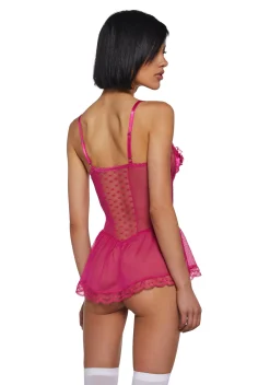 Sugar Thrillz Lingerie*Spoiled But Not Rotten Lace Teddy - Hot Pink