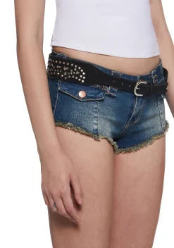 x_Fame Accessories Belts & Harnesses*Star Stud Leather Belt - Black