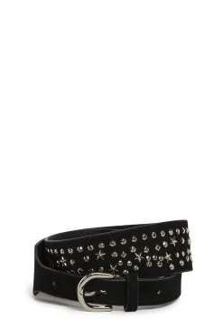 x_Fame Accessories Belts & Harnesses*Star Stud Leather Belt - Black