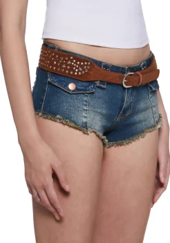 x_Fame Accessories Belts & Harnesses*Star Stud Leather Belt - Brown