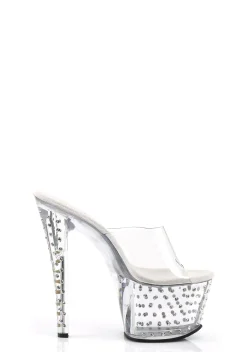 Pleaser Sandals*Stardust-701 Rhinestone Studded Platform Slides - Clear