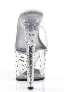 Pleaser Sandals*Stardust-701 Rhinestone Studded Platform Slides - Clear