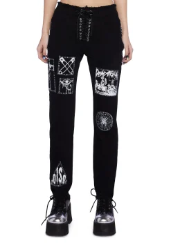 Current Mood Bottoms|Pants*Stitch Bitch Lace-Up Patch Jeans