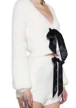 Sugar Thrillz Tops*Swan Lake Affair Fuzzy Cardigan-White