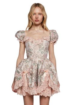 Sugar Thrillz Dresses|Mini Dresses*Tea And Circumstance Brocade Mini Dress - Pink