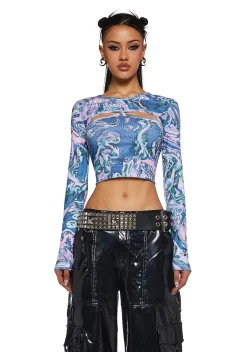 Club Exx Tops|Plus*Techno Angel Long Sleeve Crop Top