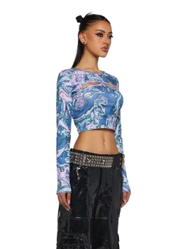 Club Exx Tops|Plus*Techno Angel Long Sleeve Crop Top
