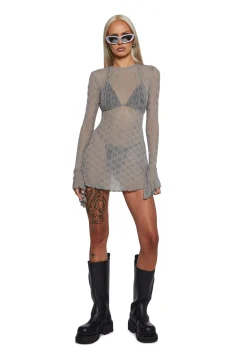 DARKER WAVS Dresses*Techno Novelty Mesh Dress - Grey