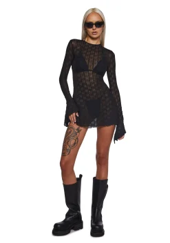 DARKER WAVS Dresses*Techno Novelty Mesh Dress - Black