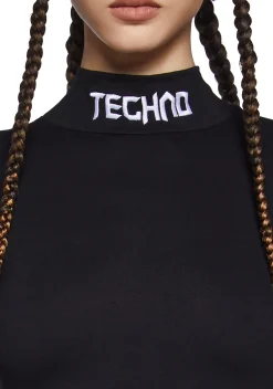 Club Exx Tops*Techno Snob Mock Neck Top - Black