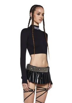 Club Exx Tops*Techno Snob Mock Neck Top - Black