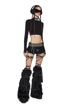 Club Exx Tops*Techno Snob Mock Neck Top - Black