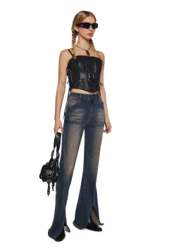 x_Machine Jeans Bottoms|Pants*Tell Your Friends Split Hem Denim Jeans
