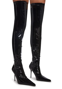 Trickz N' Treatz Boots*Thigh High Stretch Boots - Black