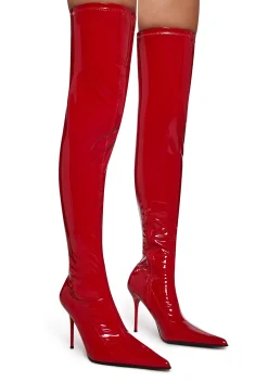 Trickz N' Treatz Boots*Thigh High Stretch Boots - Red