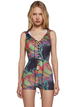 Club Exx Plus*Tie Me Down Playsuit - Acid
