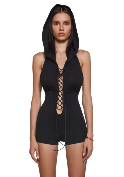 Club Exx Plus*Tie Me Down Playsuit - Black