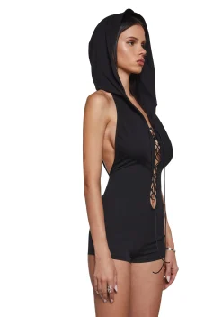 Club Exx Plus*Tie Me Down Playsuit - Black
