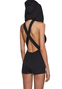 Club Exx Plus*Tie Me Down Playsuit - Black