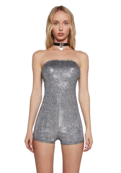 x_Blue Blush Jumpsuits & Rompers*Times Square Kiss Metallic Romper