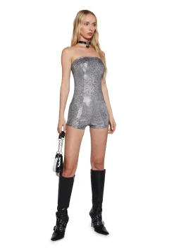 x_Blue Blush Jumpsuits & Rompers*Times Square Kiss Metallic Romper