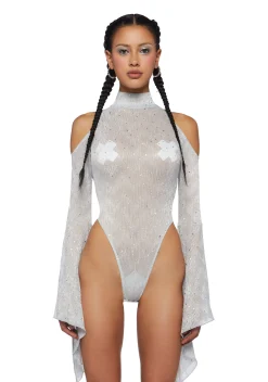 Club Exx Tops*Transcendent Spectre Sequin Bodysuit - White