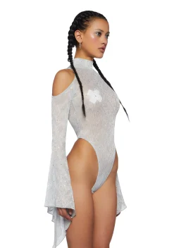 Club Exx Tops*Transcendent Spectre Sequin Bodysuit - White