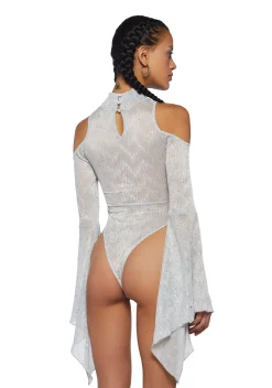 Club Exx Tops*Transcendent Spectre Sequin Bodysuit - White