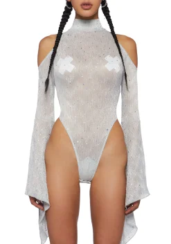 Club Exx Tops*Transcendent Spectre Sequin Bodysuit - White