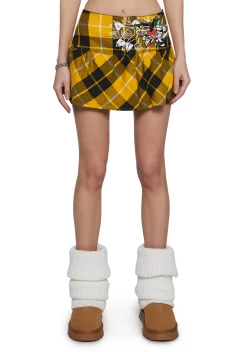 Ed Hardy Bottoms|Skirts*True Eagle Plaid Flare Miniskirt