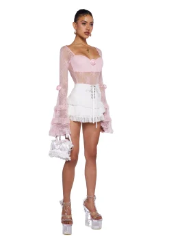 Sugar Thrillz Tops*True Love Nonsense Lace Bodysuit - Pink