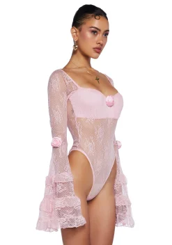 Sugar Thrillz Tops*True Love Nonsense Lace Bodysuit - Pink