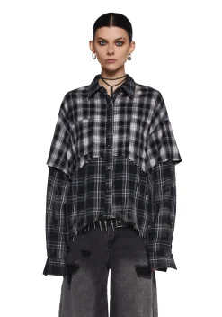 DARKER WAVS Tops*Warp Layered Flannel Shirt