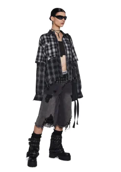 DARKER WAVS Tops*Warp Layered Flannel Shirt