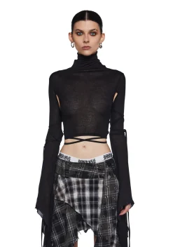 DARKER WAVS Tops*Warp Long Sleeve Crop Top