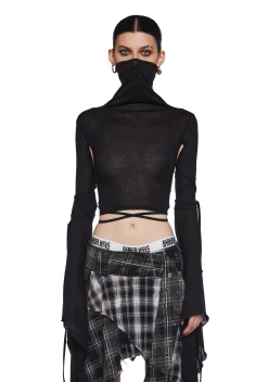 DARKER WAVS Tops*Warp Long Sleeve Crop Top