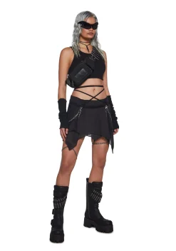 DARKER WAVS Bottoms|Skirts*Warp Mini Skirt With Leg Chains