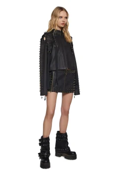 DARKER WAVS Outerwear|Tops*Warp Spiked Jacket With Lace Up Sleeves - Black