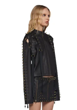 DARKER WAVS Outerwear|Tops*Warp Spiked Jacket With Lace Up Sleeves - Black