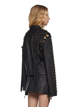 DARKER WAVS Outerwear|Tops*Warp Spiked Jacket With Lace Up Sleeves - Black
