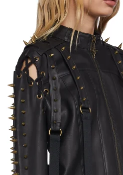 DARKER WAVS Outerwear|Tops*Warp Spiked Jacket With Lace Up Sleeves - Black