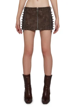 DARKER WAVS Outerwear|Tops*Warp Spiked Jacket With Lace Up Sleeves - Brown