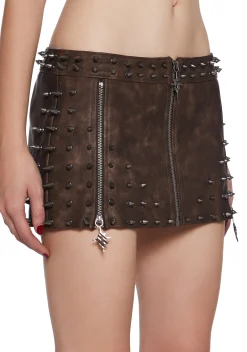 DARKER WAVS Outerwear|Tops*Warp Spiked Jacket With Lace Up Sleeves - Brown