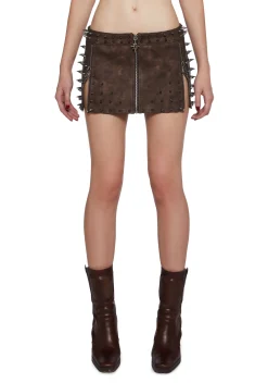 DARKER WAVS Outerwear|Tops*Warp Spiked Jacket With Lace Up Sleeves - Brown
