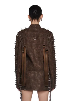 DARKER WAVS Outerwear|Tops*Warp Spiked Jacket With Lace Up Sleeves - Brown