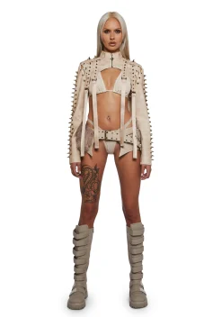 DARKER WAVS Outerwear*Warp Spiked Jacket With Lace Up Sleeves - Ecru