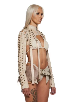 DARKER WAVS Outerwear*Warp Spiked Jacket With Lace Up Sleeves - Ecru
