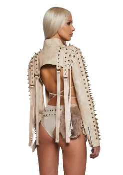 DARKER WAVS Outerwear*Warp Spiked Jacket With Lace Up Sleeves - Ecru