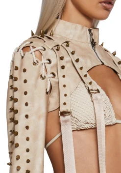 DARKER WAVS Outerwear*Warp Spiked Jacket With Lace Up Sleeves - Ecru